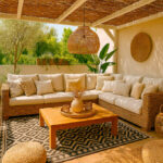 Terraza con pérgola de cañizo natural